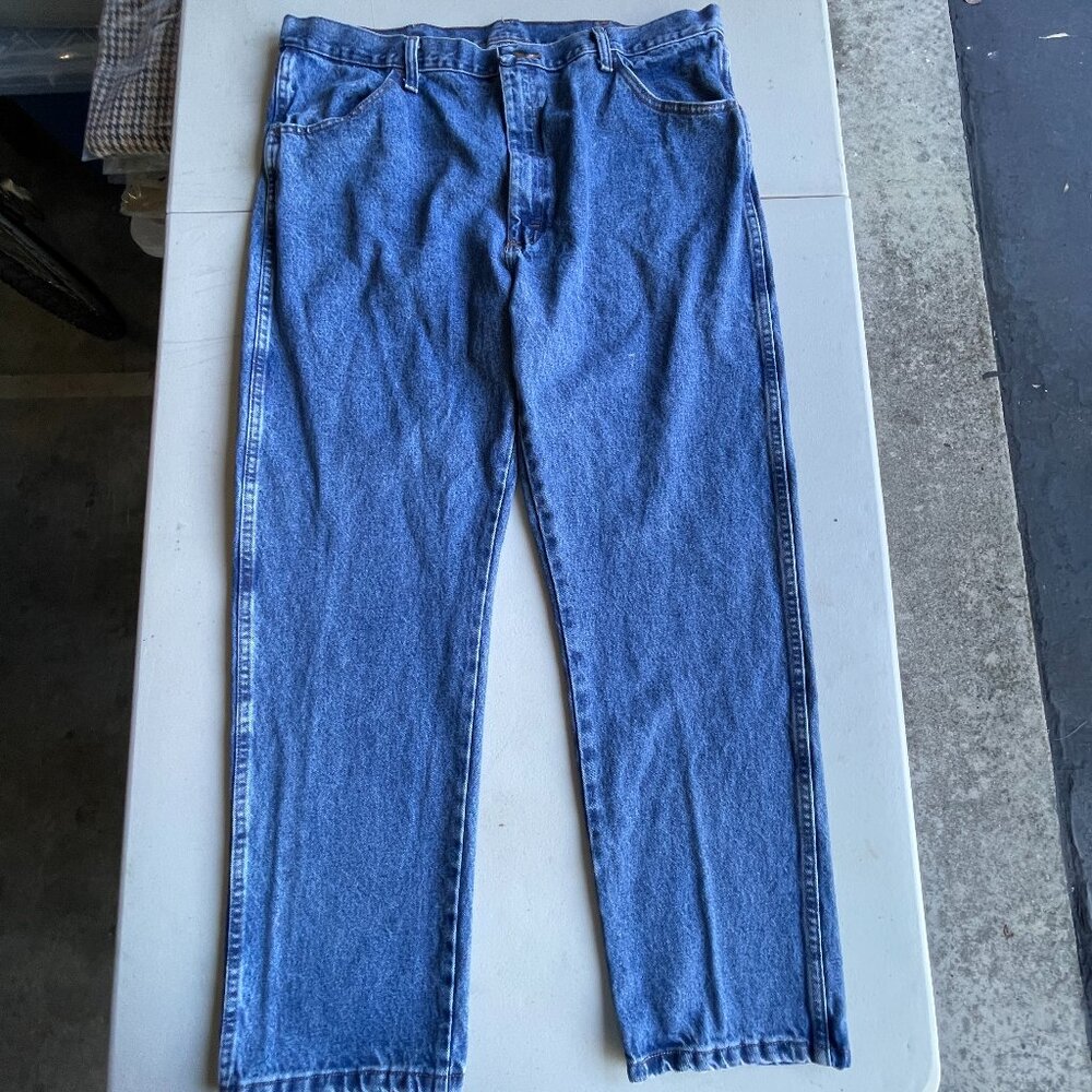 Rustler Men's 100% Cotton Blue Jeans 40x30 Fits 39x29 Workwear Straight Leg